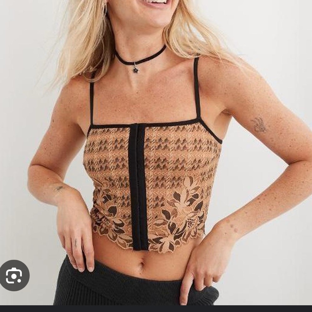 Aerie Lace Trim Green Corset Top